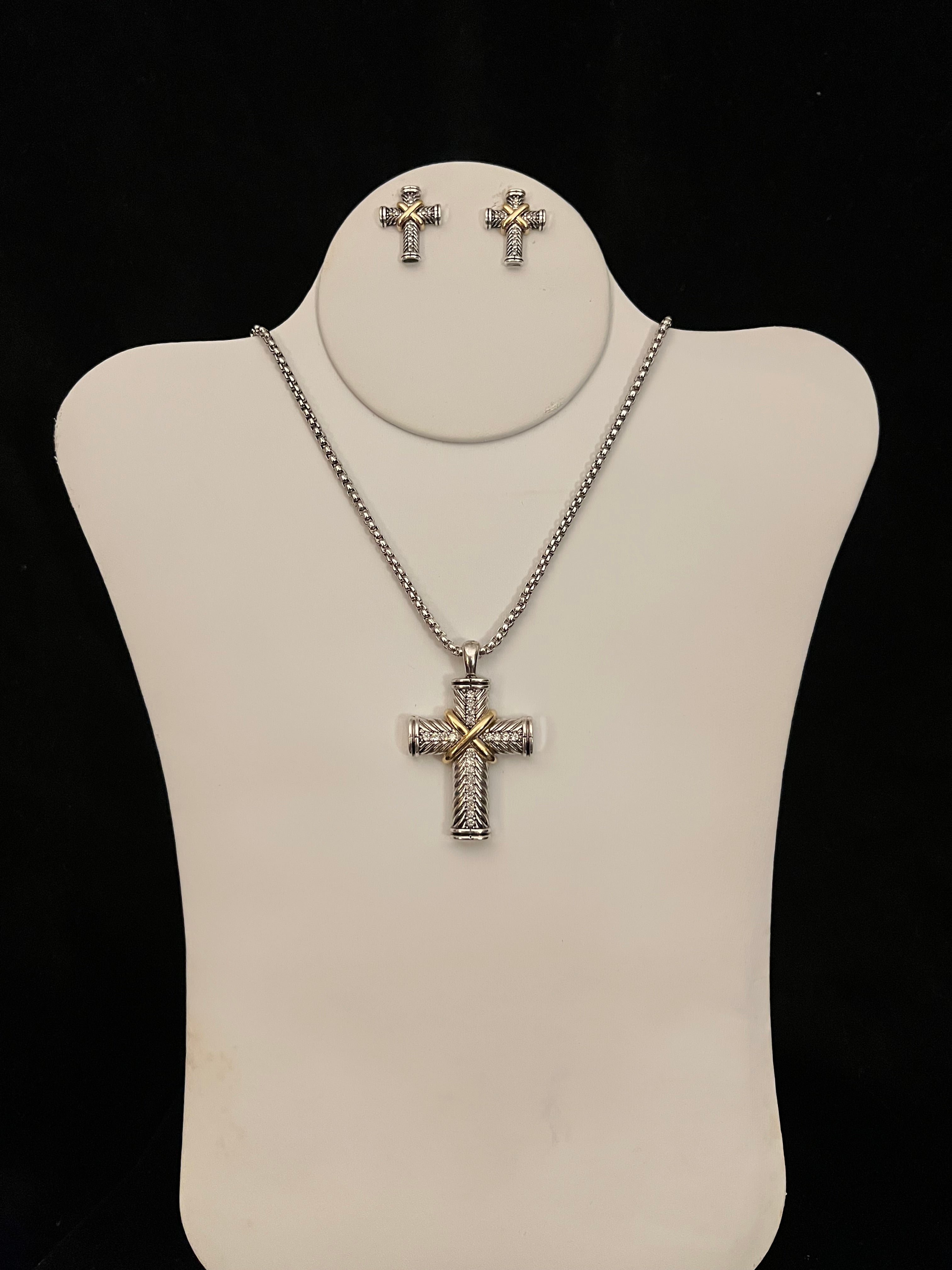 Silver and Gold Cross Pendant Set