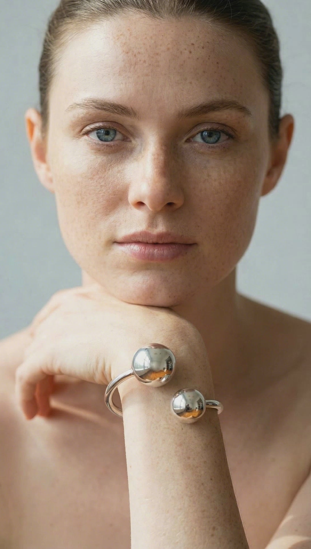 Ball Accented Silver Bangle