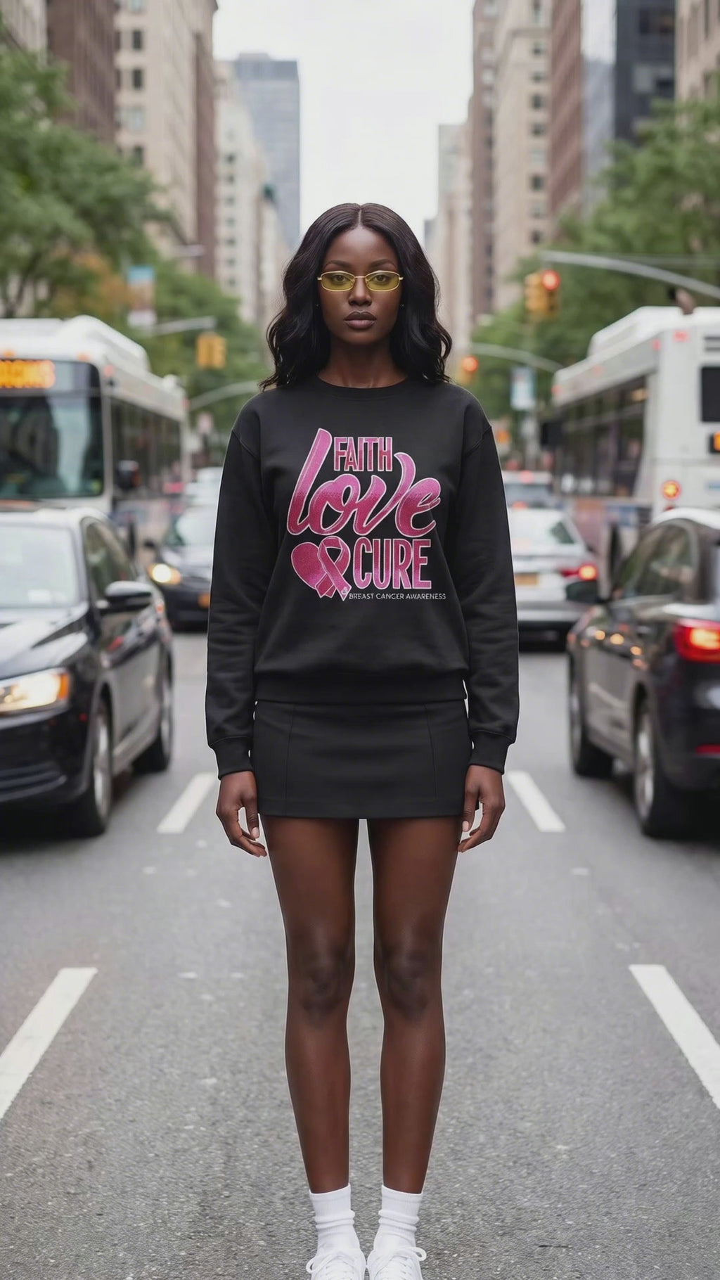 Pink Ribbon Graphic Black