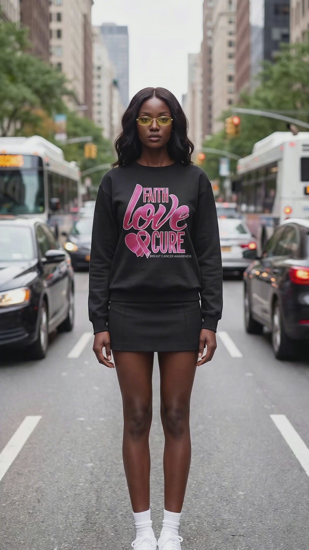 Pink Ribbon Graphic Black