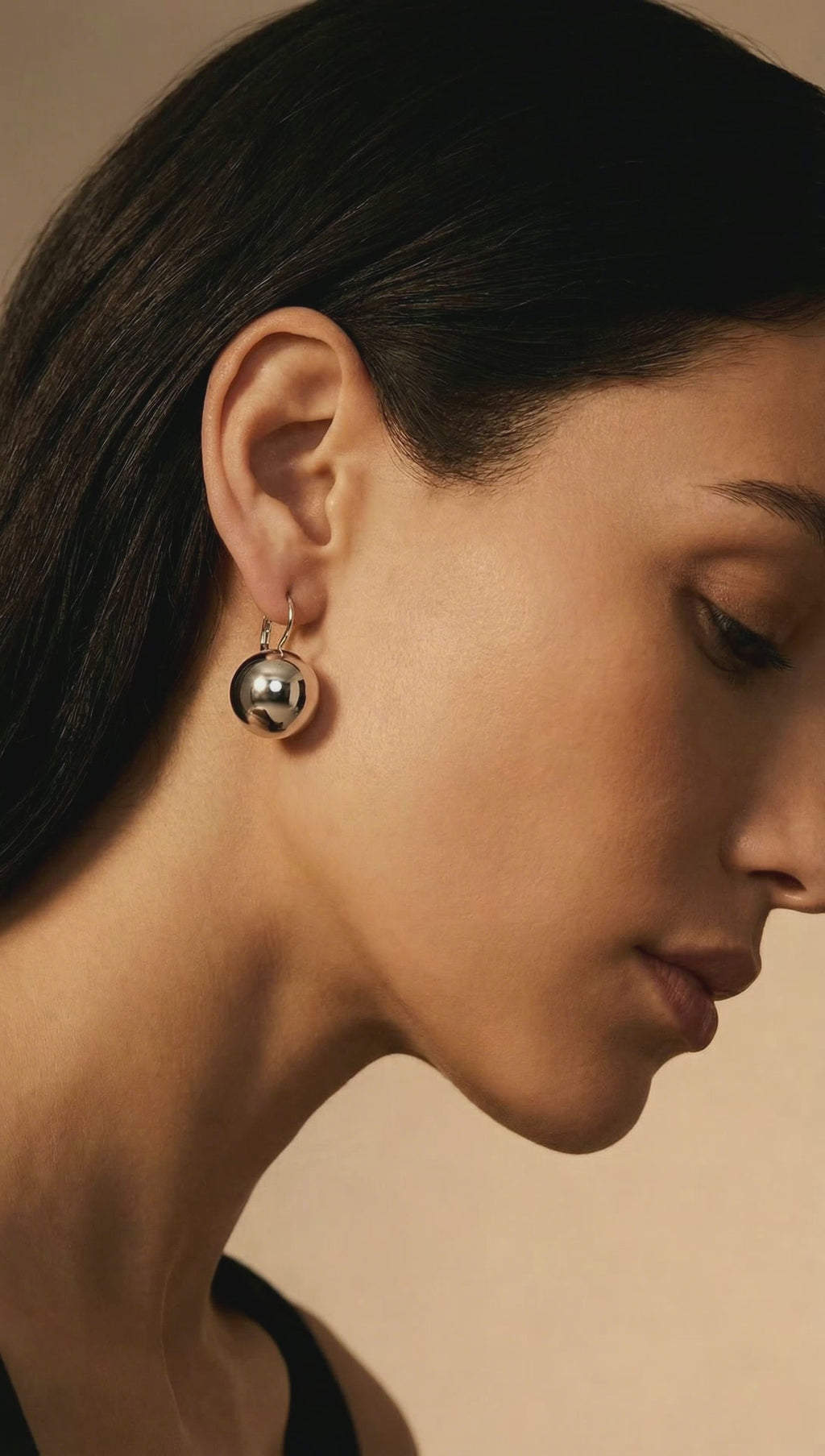 Classical Silver Tone Ball Hoop Earrings