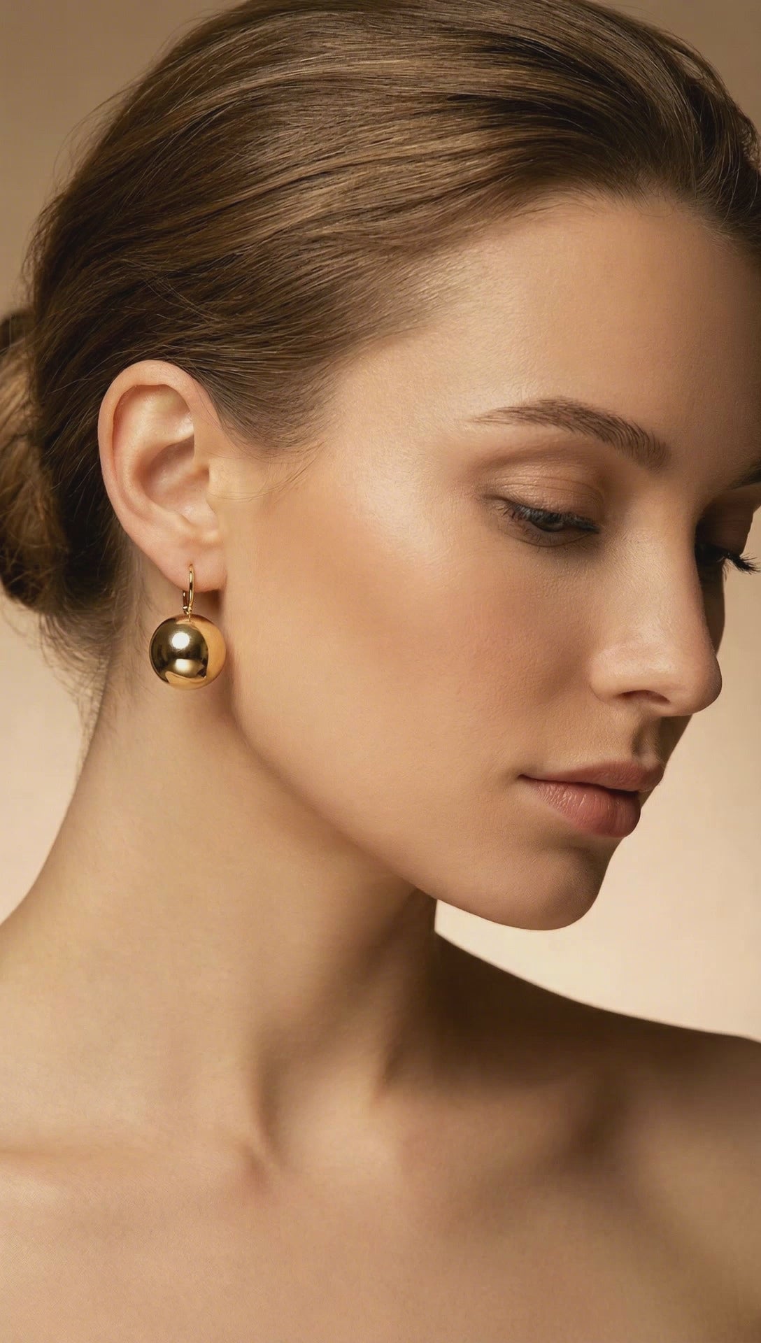 Classical Gold Tone Ball Hoop Earrings